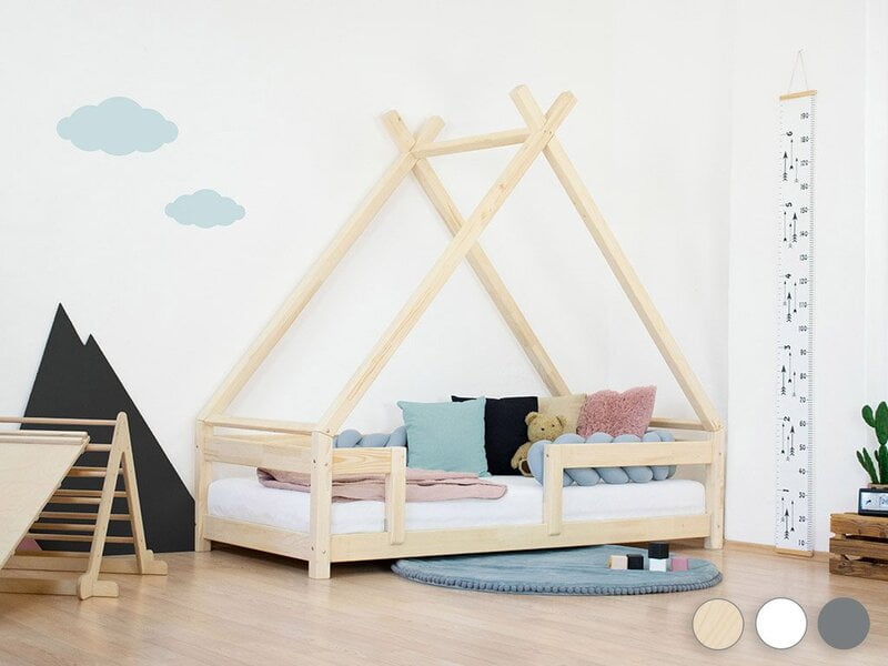 Cama de casa para niños TAHUKA en forma de tipi con protector de cama integrado