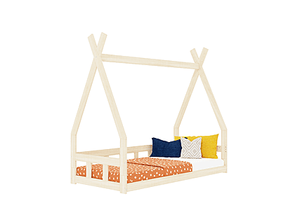 Cama Infantil en Forma de Tipi NAKANA con barandilla de Seguridad - Madera  Maciza - Blanco - 90 x 190 cm : : Bebé