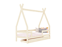 Cama infantil de madera SAFE en forma de tipi con tres protectores de cama