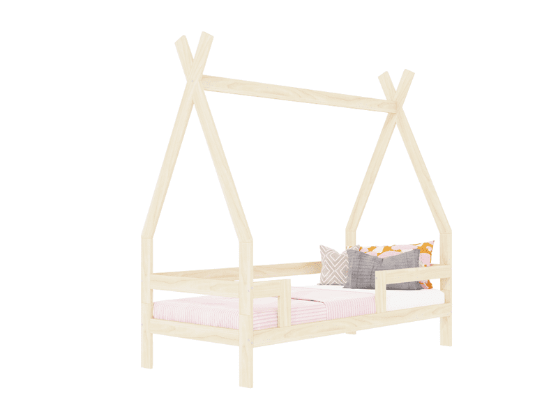 Cama infantil de madera SAFE en forma de tipi con tres protectores de cama