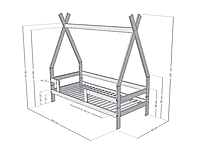 Cama infantil de madera SAFE en forma de tipi con tres protectores de cama