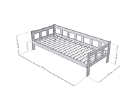 Cama individual de madera FENCE con barras laterales