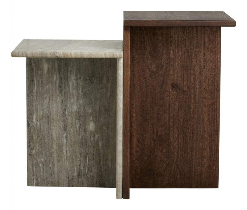 Conjunto 2 mesas auxiliares en mármol y madera Glina