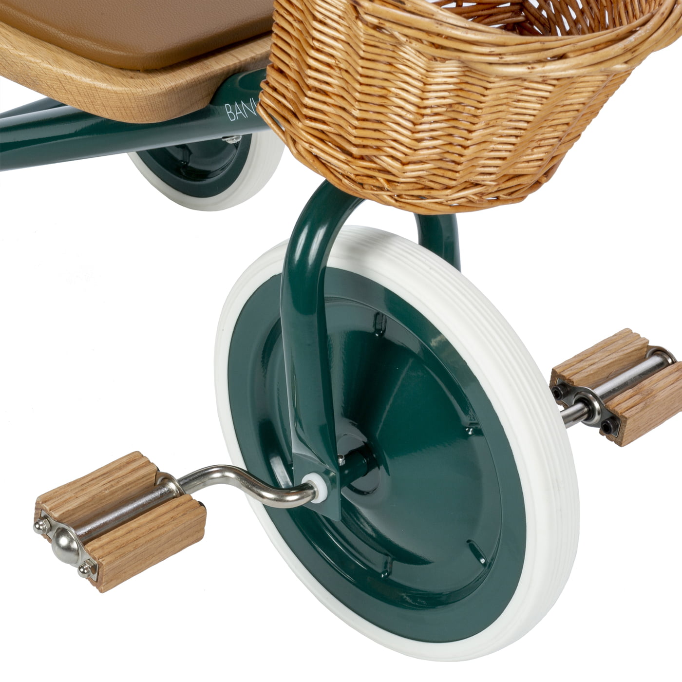 BANWOOD Triciclo Para Niños En Color Menta – Diseño Escandinavo Con Asiento De Roble, Cesta De Mimbre Y Barra De Empuje Extraíble – Edad 3 A 6 Años