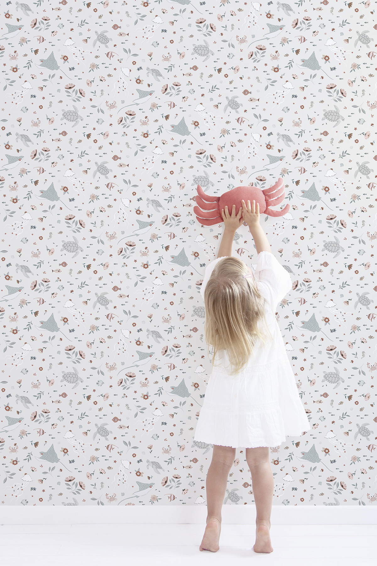 Papel pintado infantil -  Flores y animales acuáticos