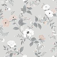 Papel pintado infantil - Rosas - fondo gris