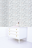 Papel pintado infantil - Rosas - fondo gris Papel pintado infantil - Rosas - fondo gris