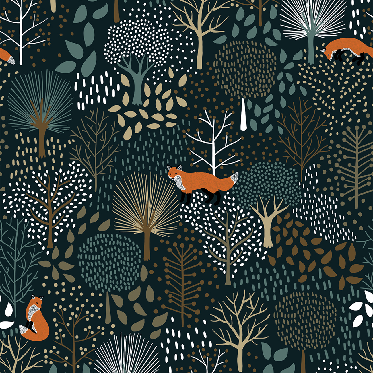 Papel pintado infantil - Árboles y animales del bosque