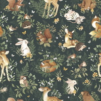 Papel pintado infantil - Animales del bosque (fondo verde) Papel pintado infantil - Animales del bosque (fondo verde)