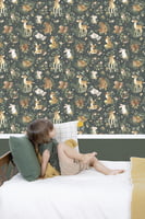Papel pintado infantil - Animales del bosque (fondo verde) Papel pintado infantil - Animales del bosque (fondo verde)