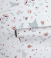 Papel pintado infantil -  Flores y animales acuáticos