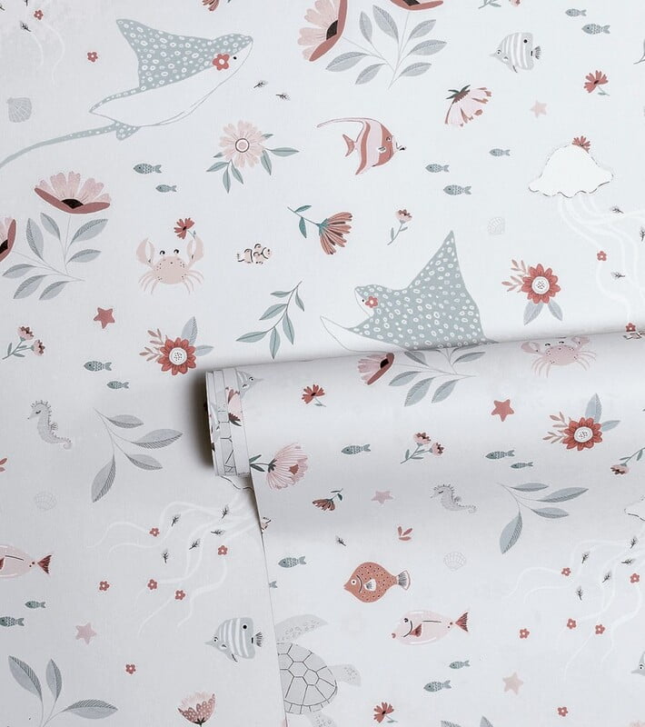 Papel pintado infantil - Flores y animales acuáticos Papel pintado infantil - Flores y animales acuáticos