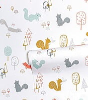 WOODLAND Papel Pintado (50 CM X 10 M) - Ardillas y Madera