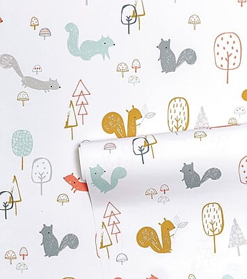 WOODLAND Papel Pintado (50 CM X 10 M) - Ardillas y Madera