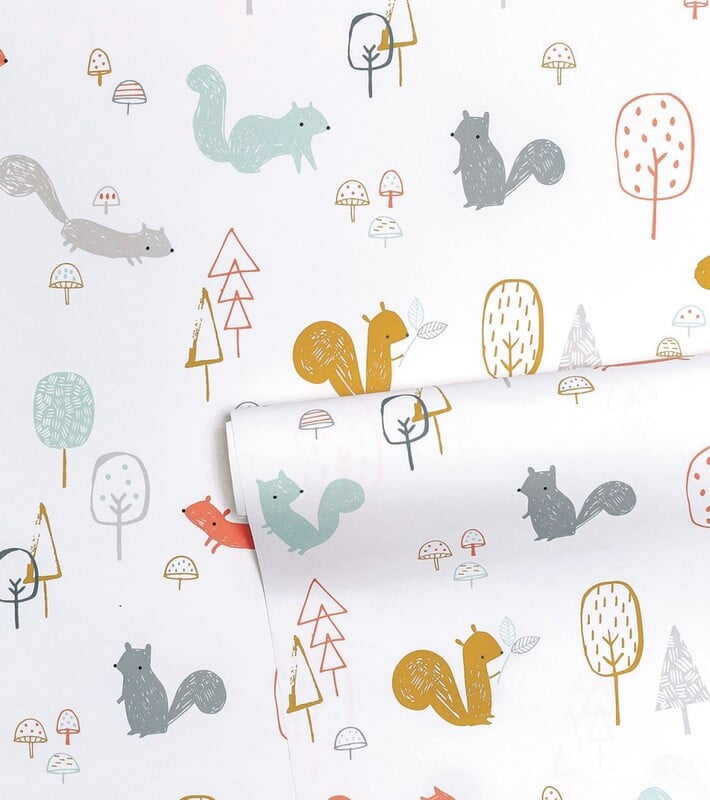 WOODLAND Papel Pintado (50 CM X 10 M) - Ardillas y Madera